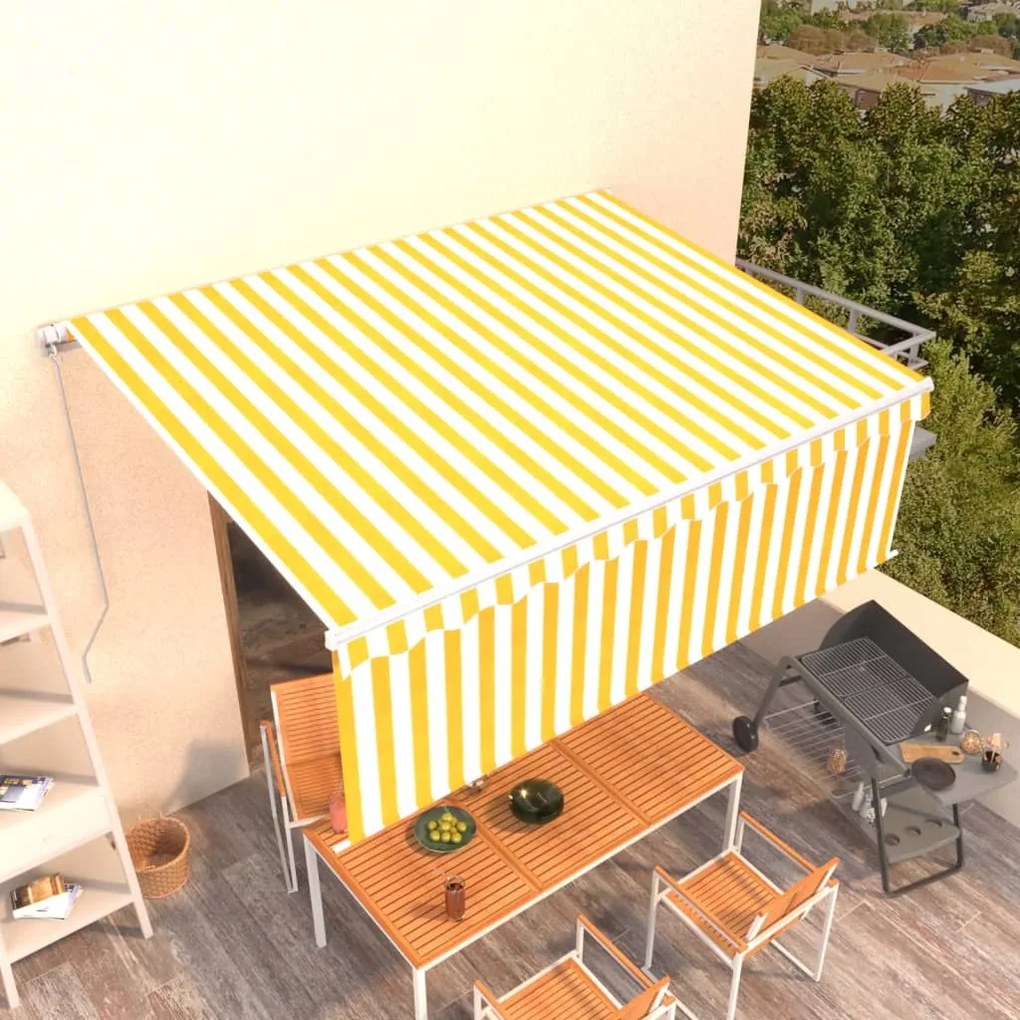 Tenda Da Sole Retrattile Con Parasole 4,5x3m Gialla E Bianca /