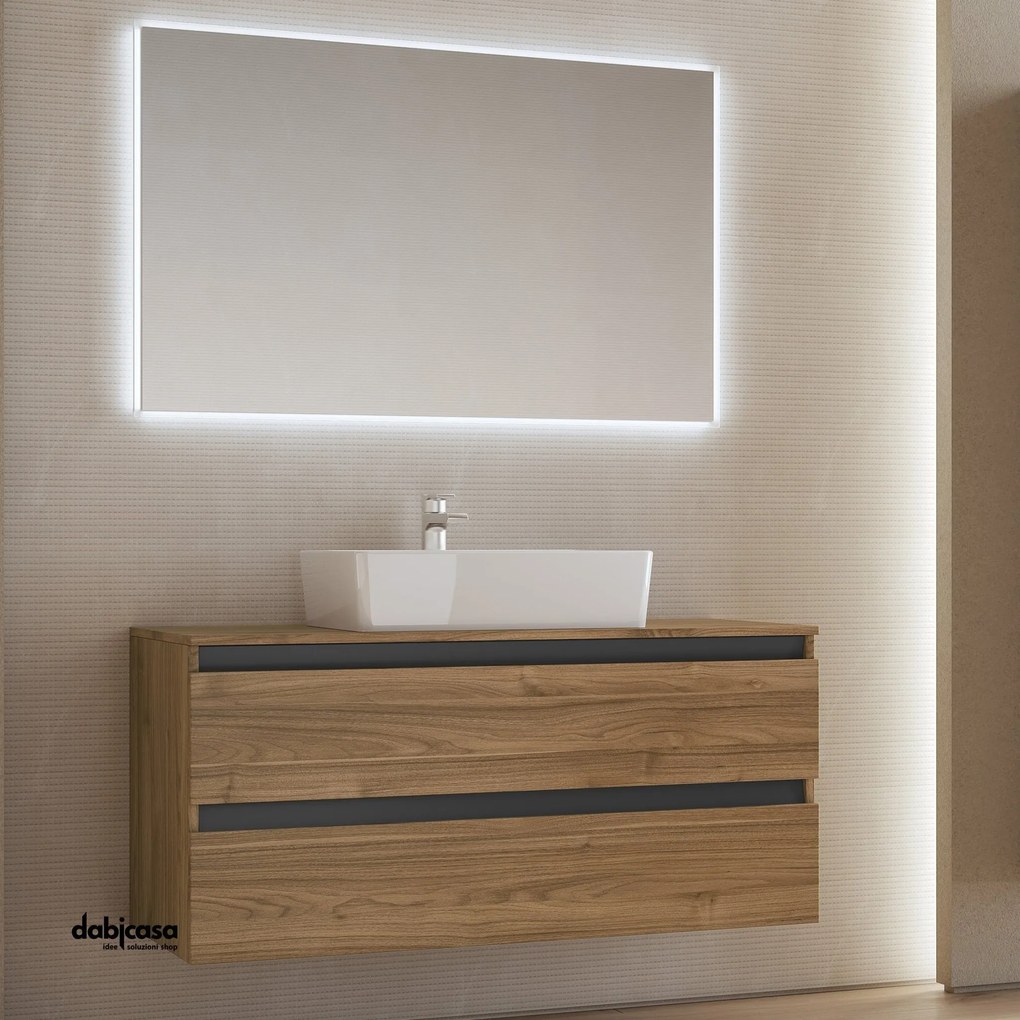 Mobile Bagno Sospeso "Cube 1" Da 101 Cm Composto Da Due Cassetti Lavabo E Specchio