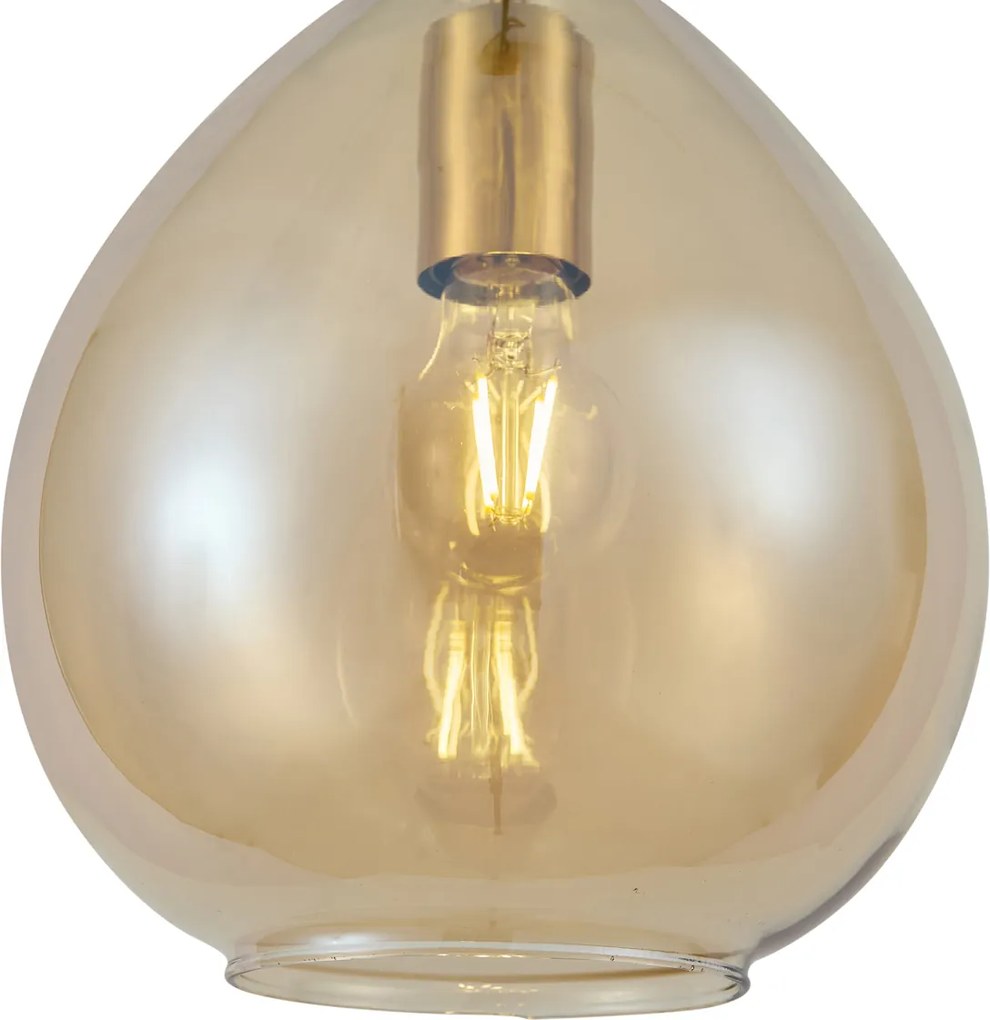 Lampada a sospensione smart oro con vetro ambrato 3 luci con Wifi A60 - Traditional
