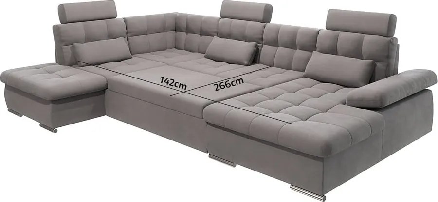 Divano angolare grigio allungabile e con contenitore (con penisola a sinistra/a U) Merkur – Ropez