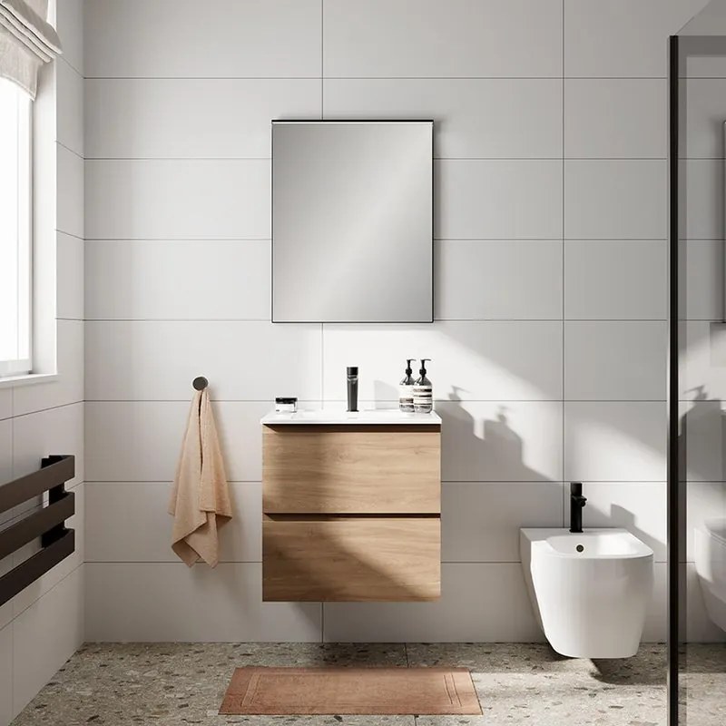 Mobile bagno con lavabo STEP L60 x H60 x P46 cm oak in mdf 2 cassetti per vasca centrale