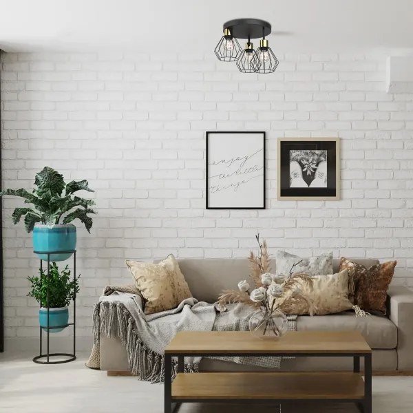 Plafoniera PARKLA 3xE27/15W/230V nero/oro