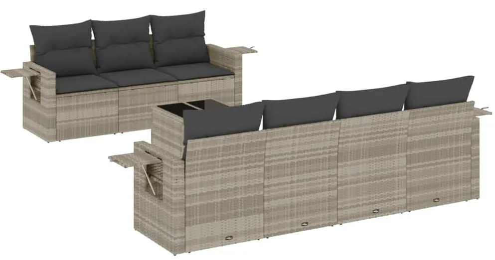 Set divano da giardino 8pz con cuscini grigio chiaro polyrattan