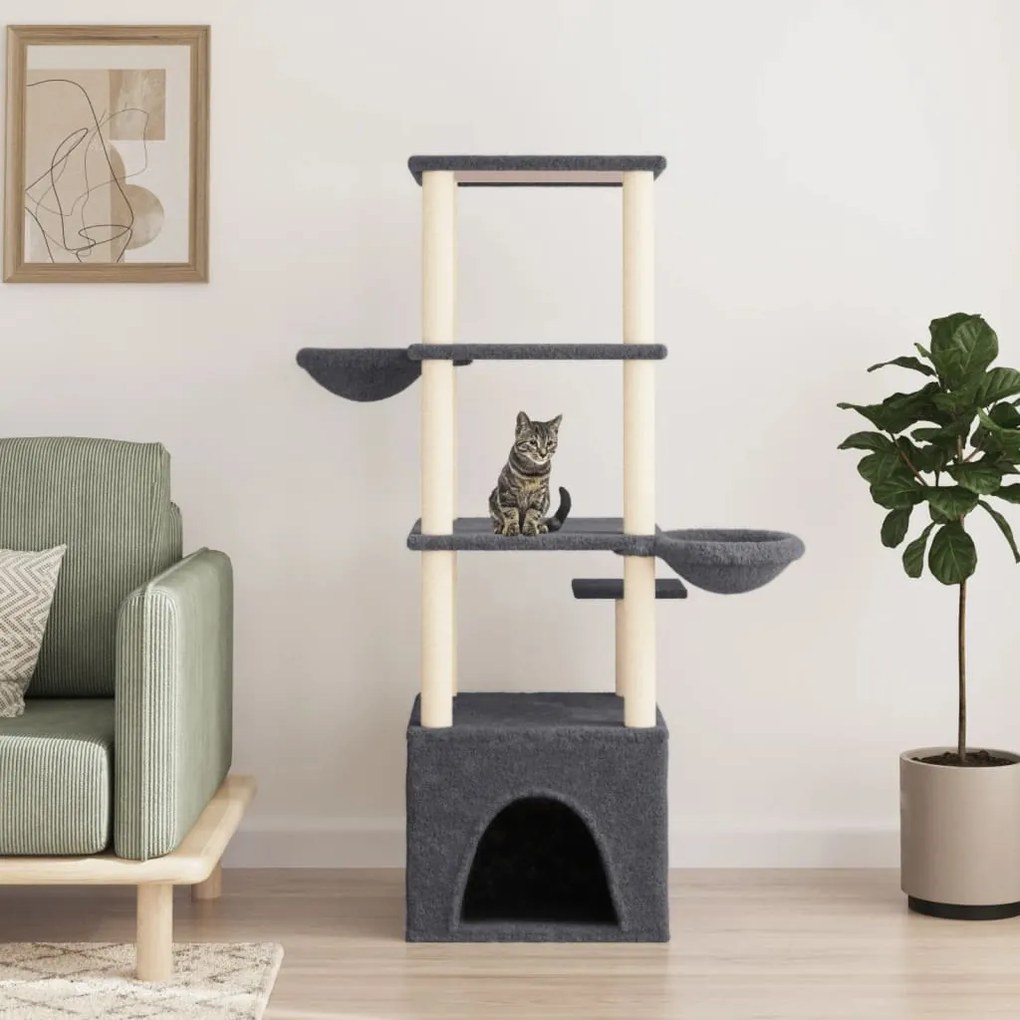 Albero Per Gatti Con Tiragraffi İn Sisal Grigio Scuro 147 Cm /