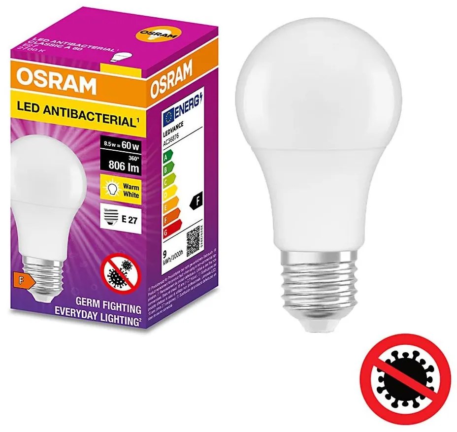Lampadina LED Antibatterica A60 E27/8,5W/230V 2700K - Osram