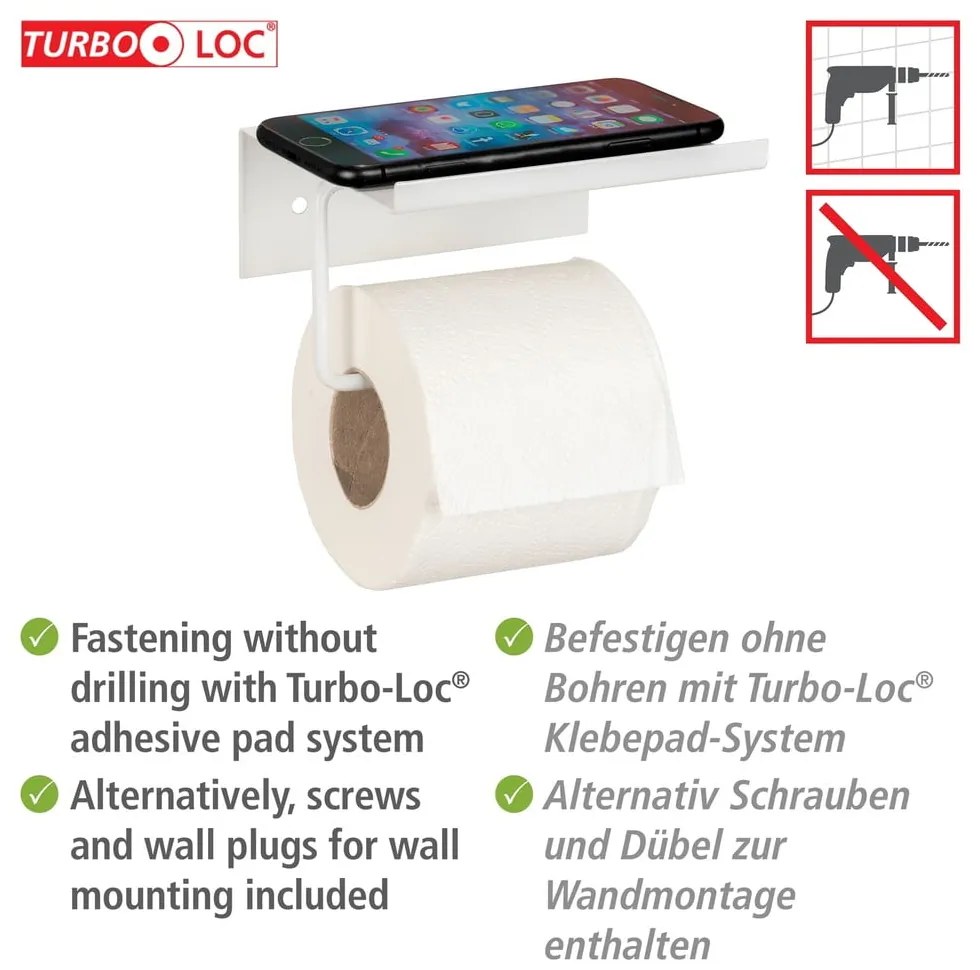 Porta carta igienica autoportante in metallo bianco con ripiano Desulo - Wenko