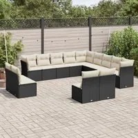 Set Divani da Giardino 13pz con Cuscini Nero in Polyrattan 3250325