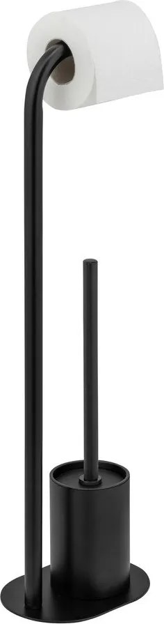 Porta carta igienica nero in acciaio con supporto con spazzola Levante – Wenko