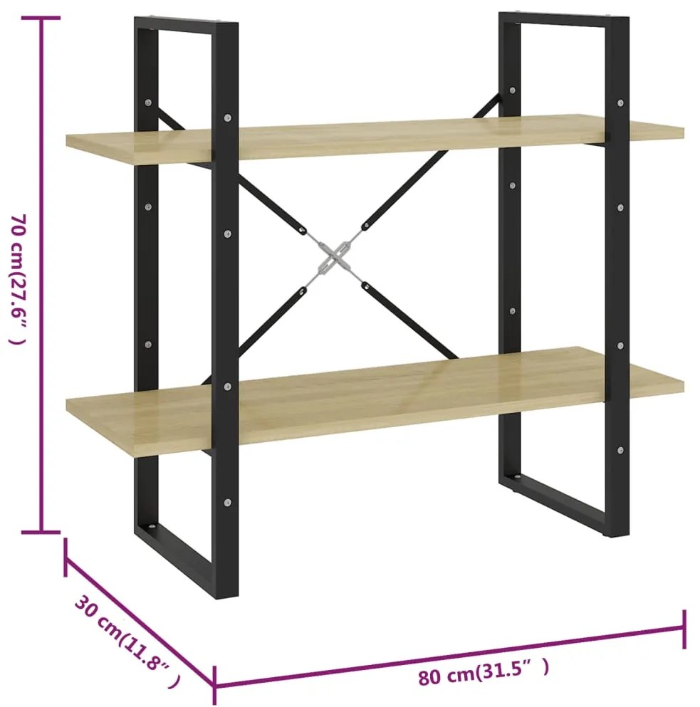 Libreria 2 Ripiani Rovere Sonoma 80x30x70 cm Legno Multistrato