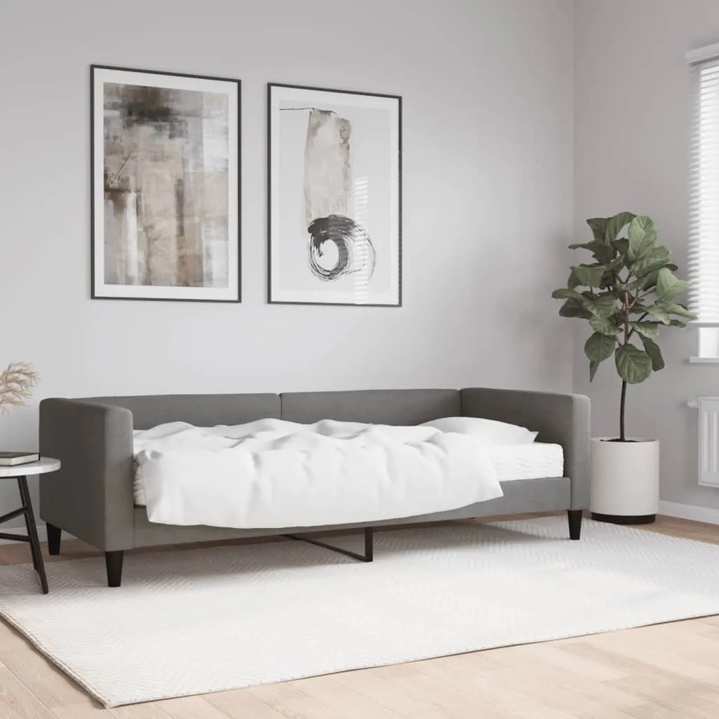 Divano Letto Con Materasso Grigio Scuro 80x200 Cm İn Tessuto /