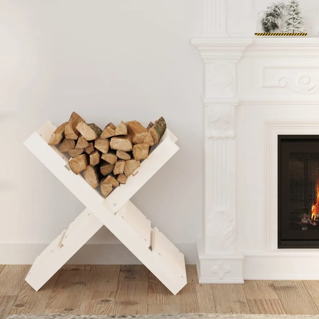 Portaceppi Bianco 47x39,5x48 Cm İn Legno Massello Di Pino /