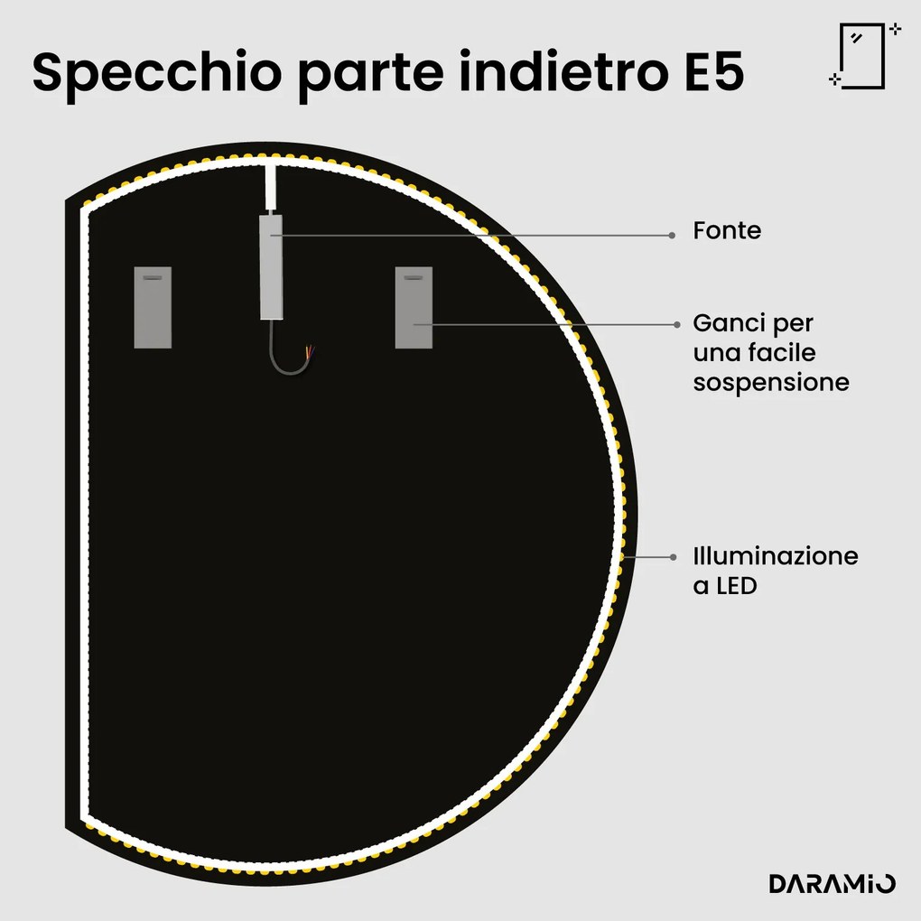 Specchio a mezzaluna con luce LED E5