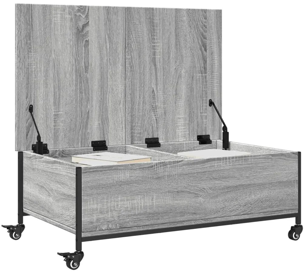 Tavolino con ruote grigio sonoma 91x55x34 cm legno multistrato