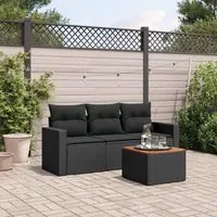 Set Divani da Giardino 4 pz con Cuscini Nero in Polyrattan 3223990