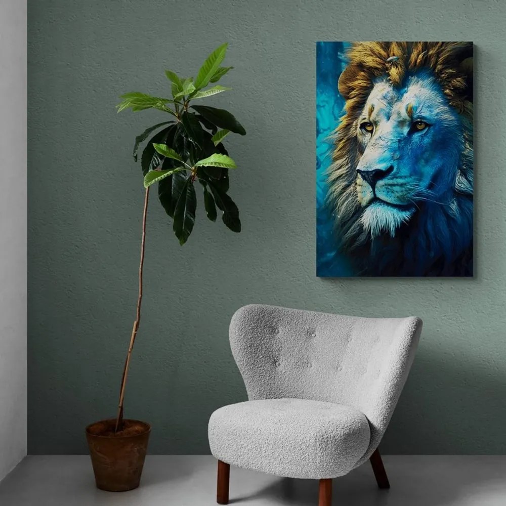 Quadro su tela – Leone blu-oro