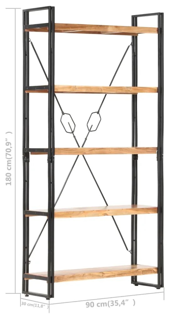 Libreria a 5 Ripiani 90x30x180 cm in Legno Massello di Acacia