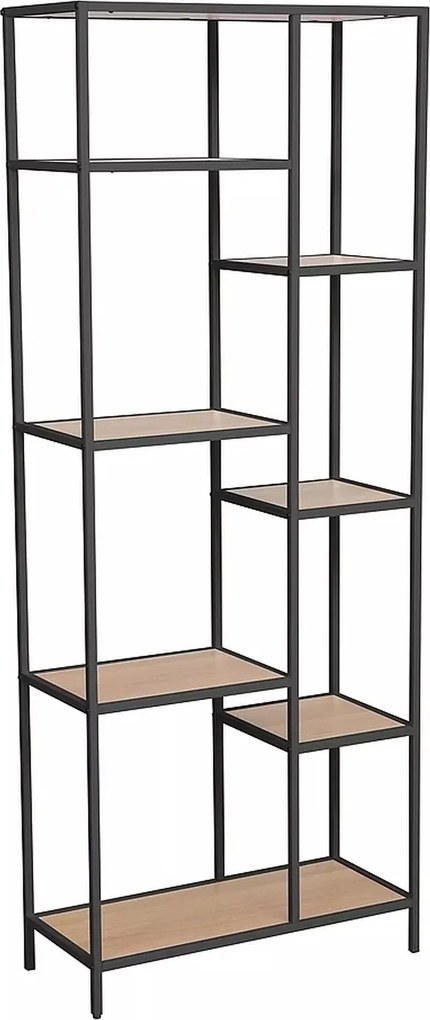 Libreria Costa A in finitura rovere con struttura in metallo nero opaco – 70x30x178 cm