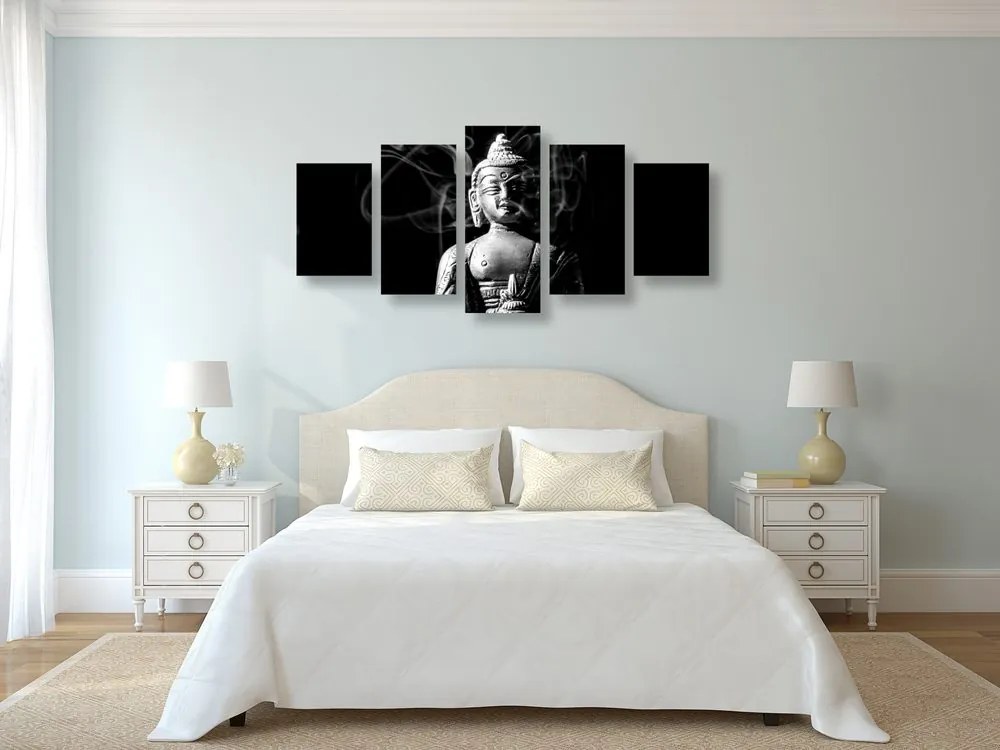 Quadri 5 pezzi – Statua del Buddha in bianco e nero