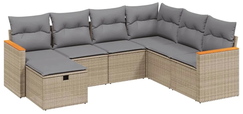 Set divano da giardino 7 pz con cuscini beige misto polyrattan