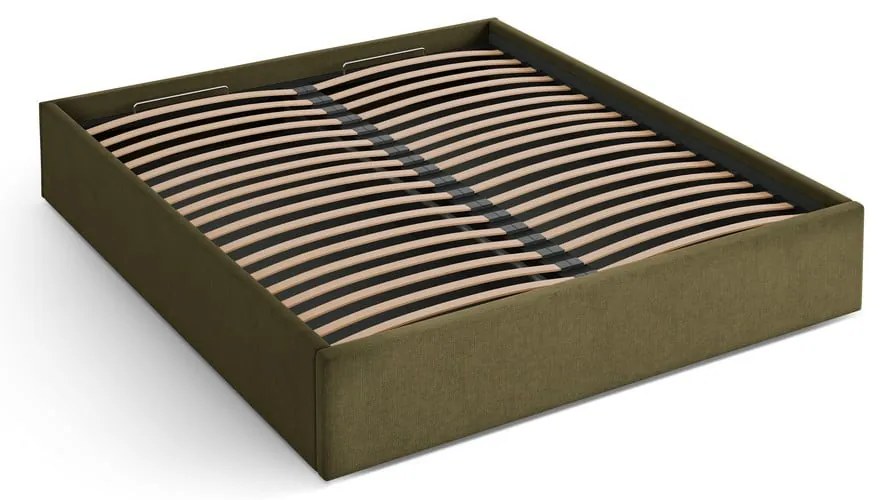 Letto matrimoniale imbottito verde con contenitore/senza testiera con rete inclusa 140x200 cm Susan – Micadoni