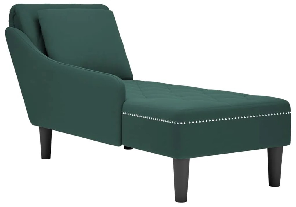 Sdraio Con Cuscino E Bracciolo Destro İn Velluto Verde Scuro /