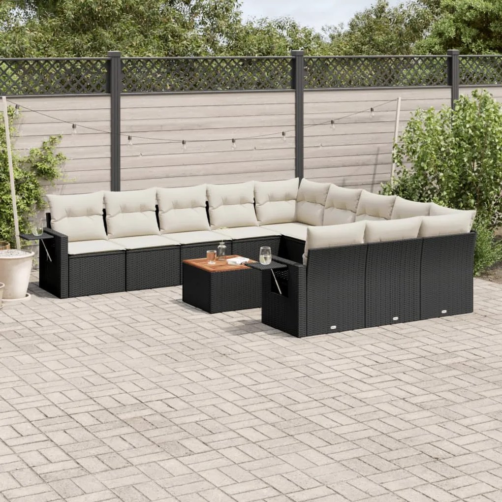 Set Divani da Giardino 12 pz con Cuscini Nero in Polyrattan