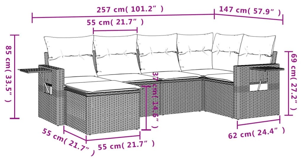 Set Divano da Giardino 6 pz con Cuscini Grigio in Polyrattan