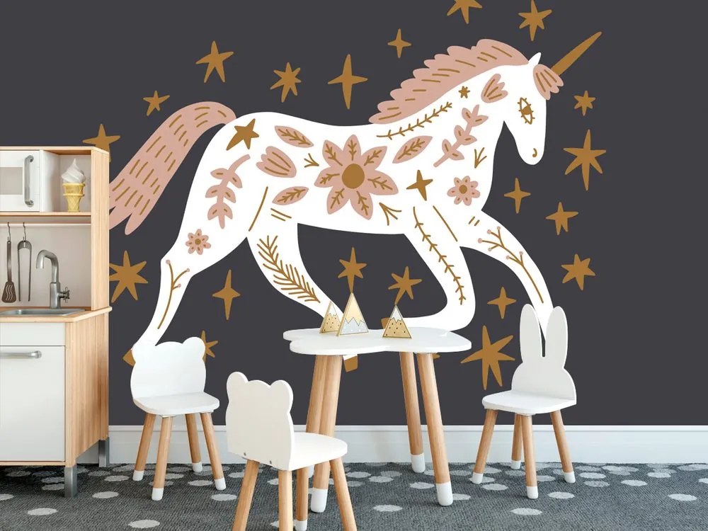 Carta da parati – Unicorno fiabesco con tocco folcloristico
