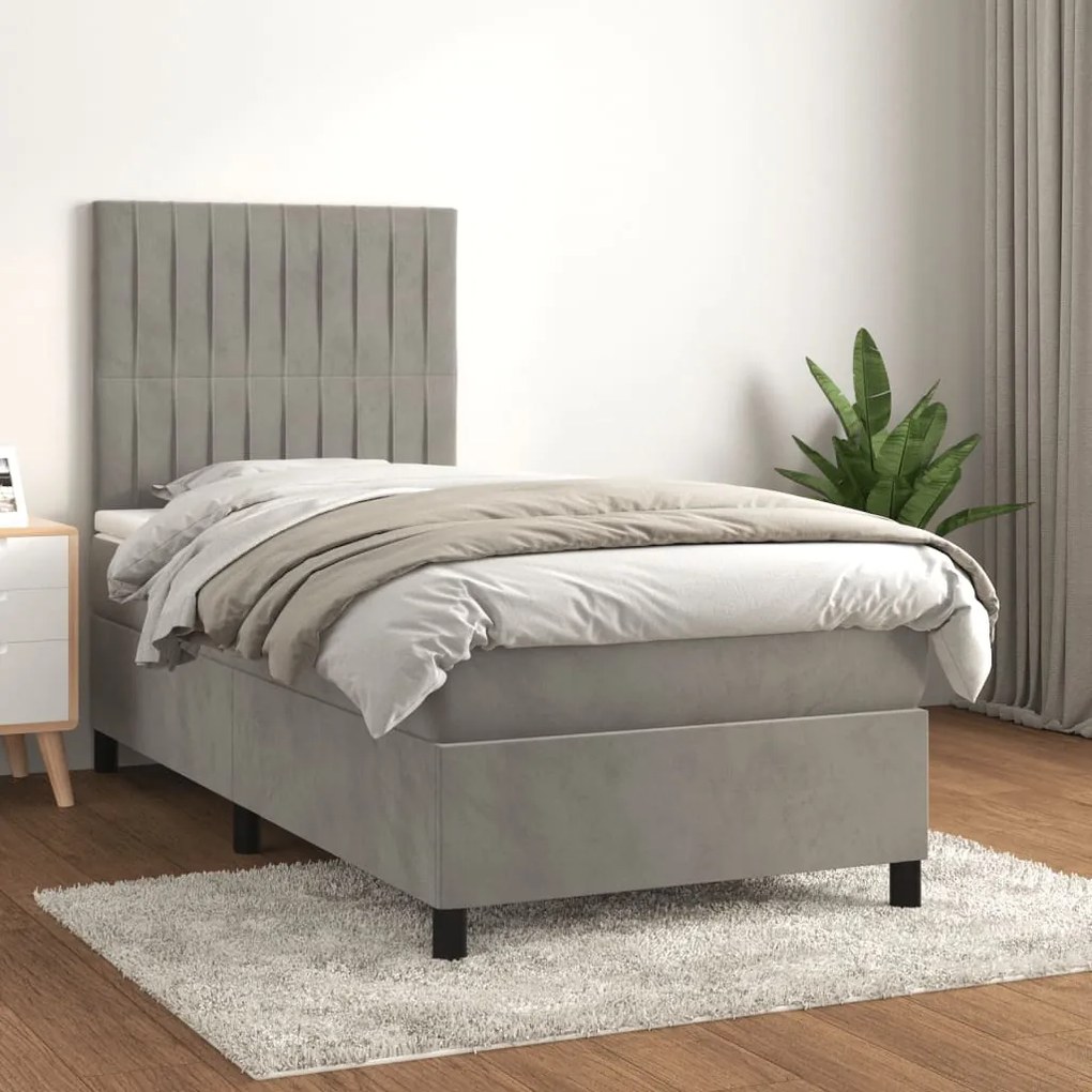 Giroletto A Molle Con Materasso Grigio Chiaro 100x200cm Velluto /