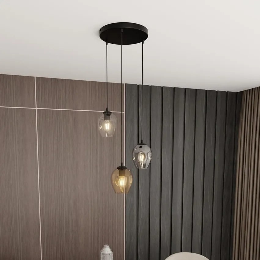 Lampadario a Sospensione in Acciaio e Vetro ISTAR 3 BL PREMIUM 3xE27