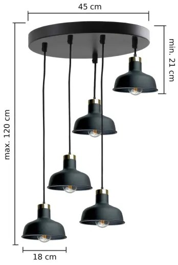 Lampadario a sospensione con filo HEBE 5xE27/60W/230V nero