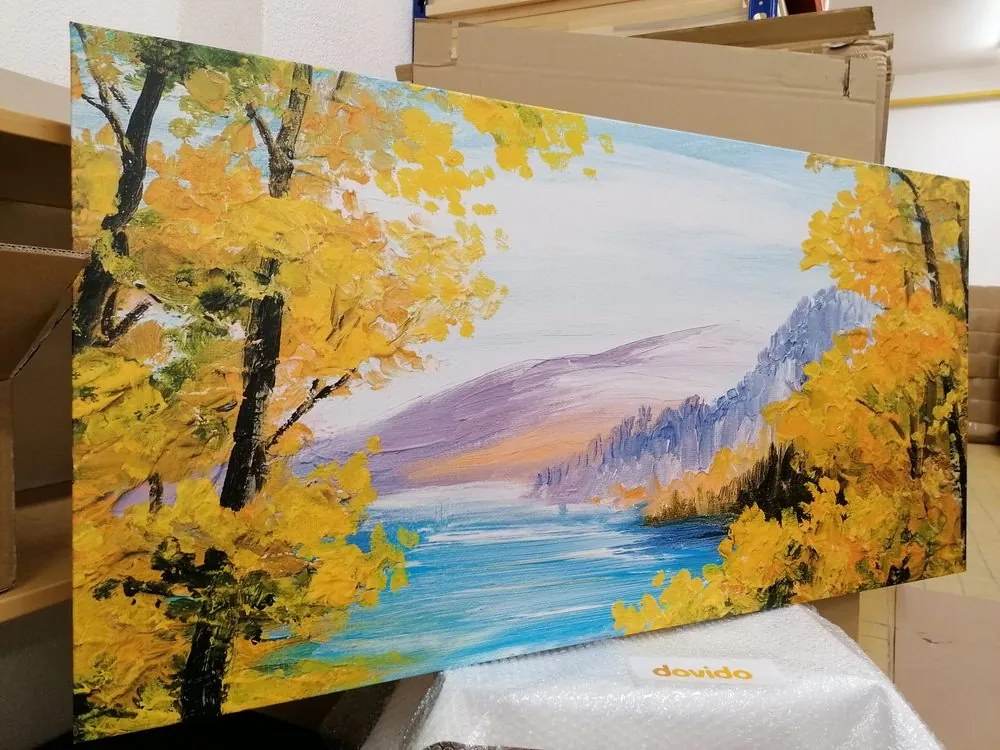 Quadro su tela – Dipinto a olio di un lago di montagna