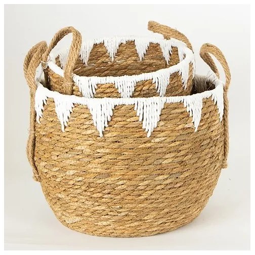 SET 2x Cestino di paglia beige/bianco 32x16,5x18/24x23,5x26 cm