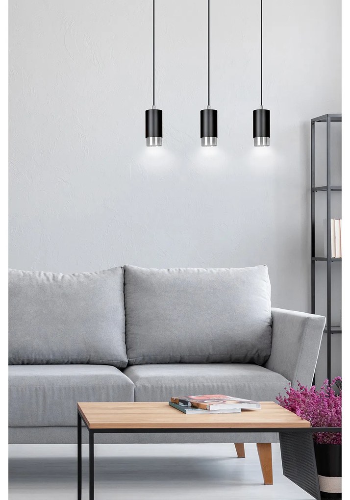 Lampadario 3 Luci Ivar Con Cilindri In Acciaio Nero E Cromo