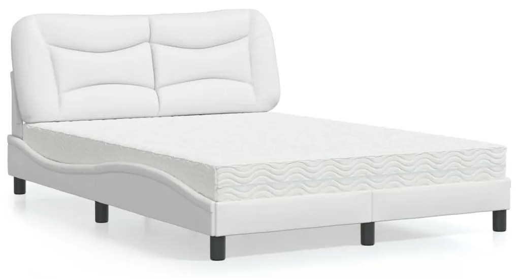 Letto Con Materasso Bianco 140x200 Cm İn Similpelle /