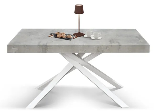Tavolo FORTE DEI MARMI grigio cemento allungabile con base bianca 180×90 cm – 260×90 cm