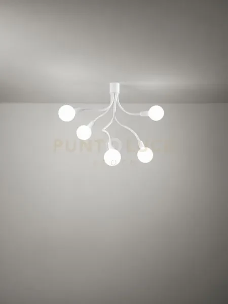 Bulbo lampadario da soffitto 5 luci in metallo e gomma colore bianc...
