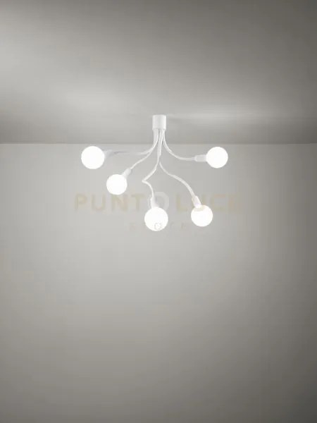 Lampadario a soffitto bulbo cinque luci 6680 b bianco