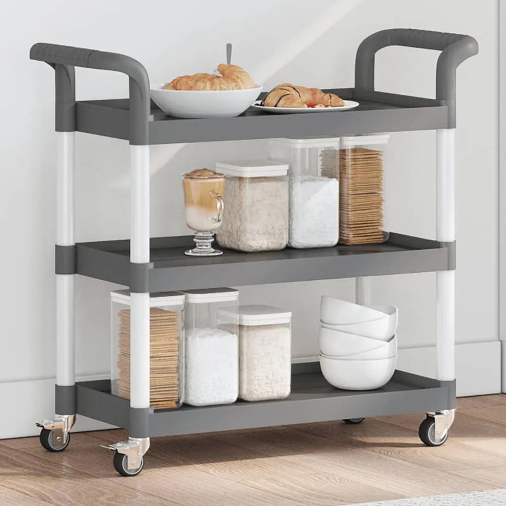 Carrello A 3 Ripiani Grigio 77x34x72 Cm İn Alluminio /