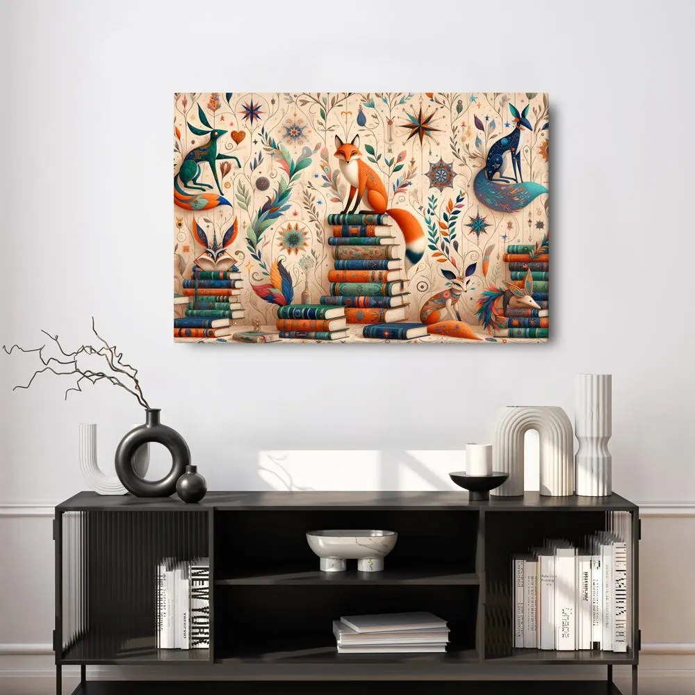 Quadro su tela – Volpi in biblioteca