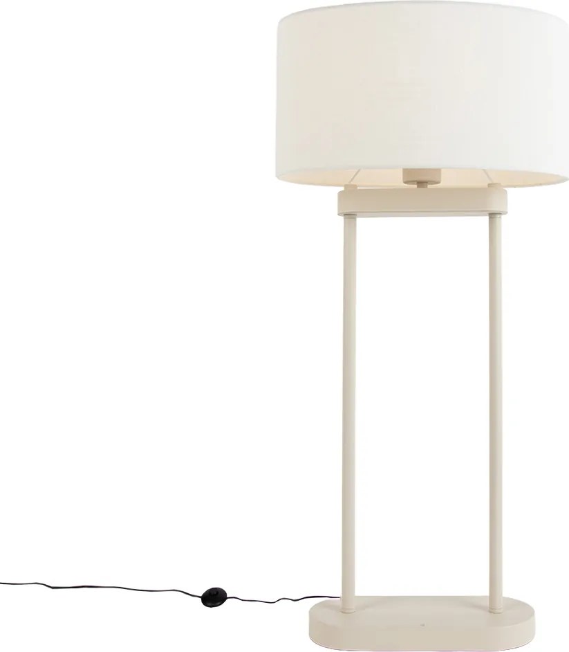Lampada da terra beige con paralume ovale bianco in lino 35 cm - Thijmen
