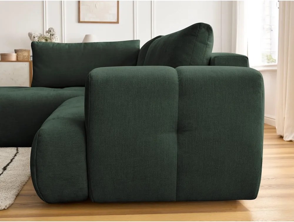 Divano angolare verde allungabile e con contenitore (penisola a sinistra/a L) con rivestimento in ciniglia Fuji – Bobochic Paris