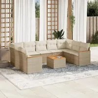 Set Divano da Giardino 10 pz con Cuscini Beige in Polyrattan 3226282