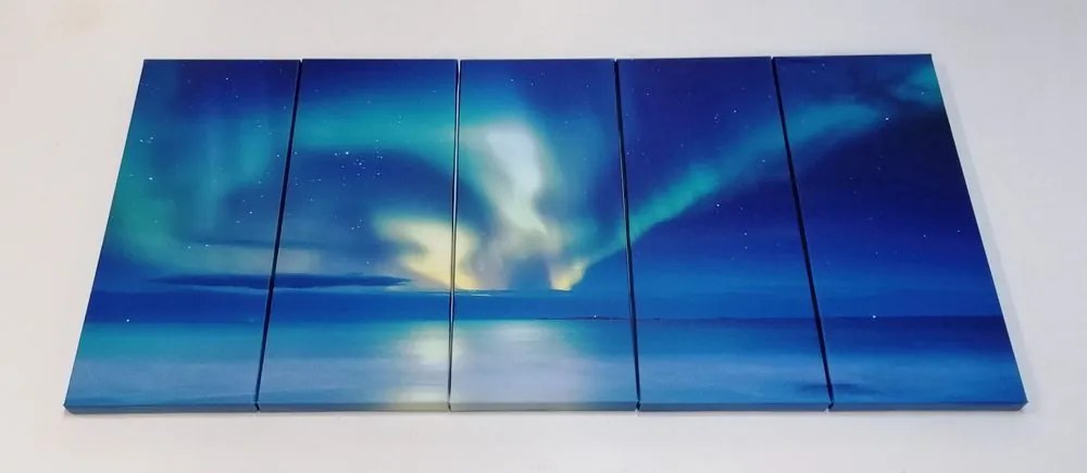 Quadri 5 pezzi – Aurora boreale sull'oceano