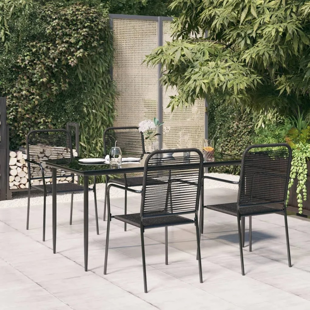 Set da pranzo da giardino 5 pz nero corda di cotone e acciaio