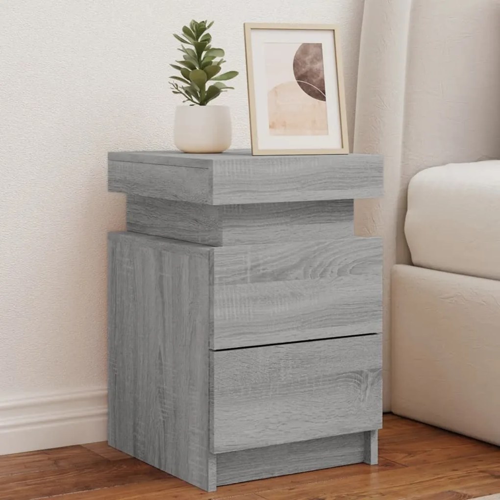 Comodini Con Luci Led 2pz Grigio Sonoma 35x39x55 Cm /