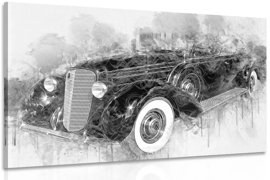 Quadro su tela – Auto retrò storica in bianco e nero