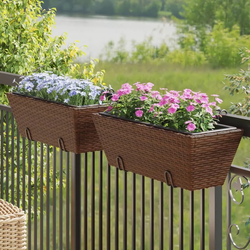 Fioriere Con Ganci 2 Pz Marroni İn Polyrattan /