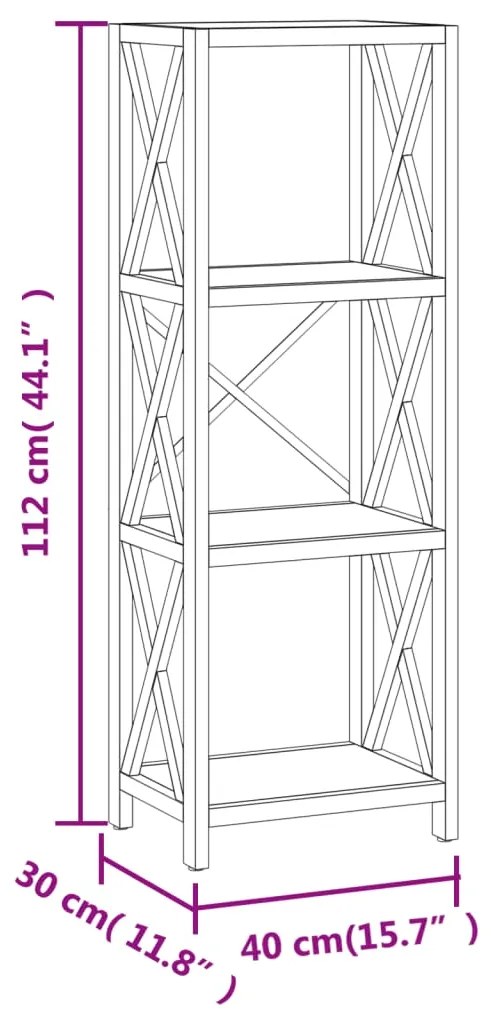 Scaffale a 4 Ripiani 40x30x112 cm in Legno Massello di Rovere