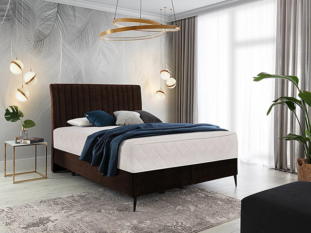 Letto matrimoniale boxspring Baviera - 160 x 200 cm , Tessuto marrone